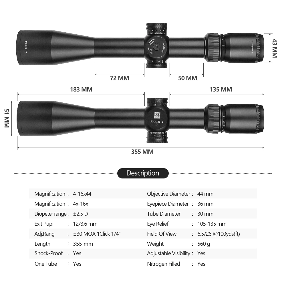 Spina Optics Tactical Scope 4-16X44 Sf Compact Riflescopes Hunting Scope