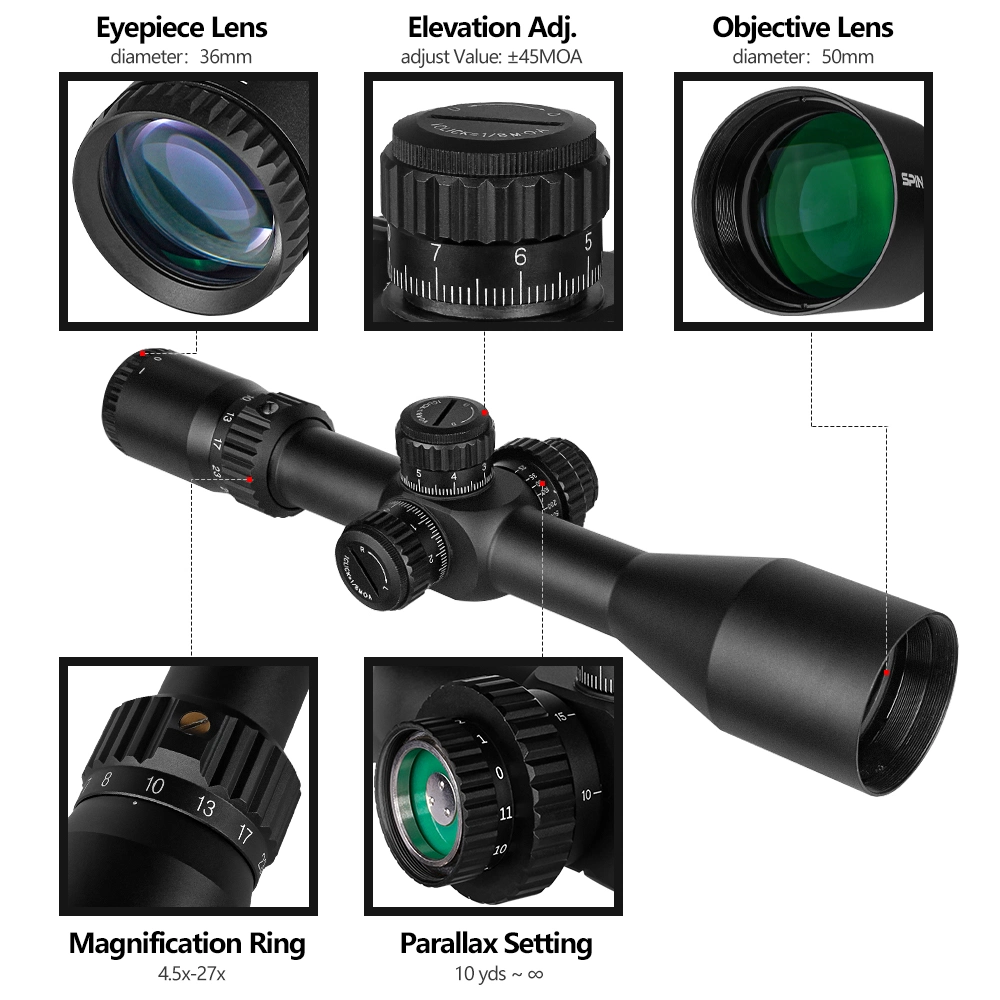 Spina HD Ffp 4.5-27X50 Ffp Hunting Riflescope Tactical Compact Scope Outdoor Long Range Optics Sights First Focal Plane Sight 3%off