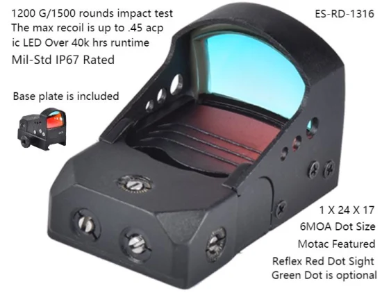 Mil-Std IP67 Rated 6 Moa Ultra Compact Tactical Hunting 20000 Hours Running 4 Hours Auto off Red DOT Sight Open Reflex DOT Weapon Scope Reticle Sight