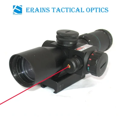 Compact 2.5-10X32 Weapon Telescope Scope Red Green Aiming Mil-DOT Reticle Side Attached Red Laser Sight (FDA certified)